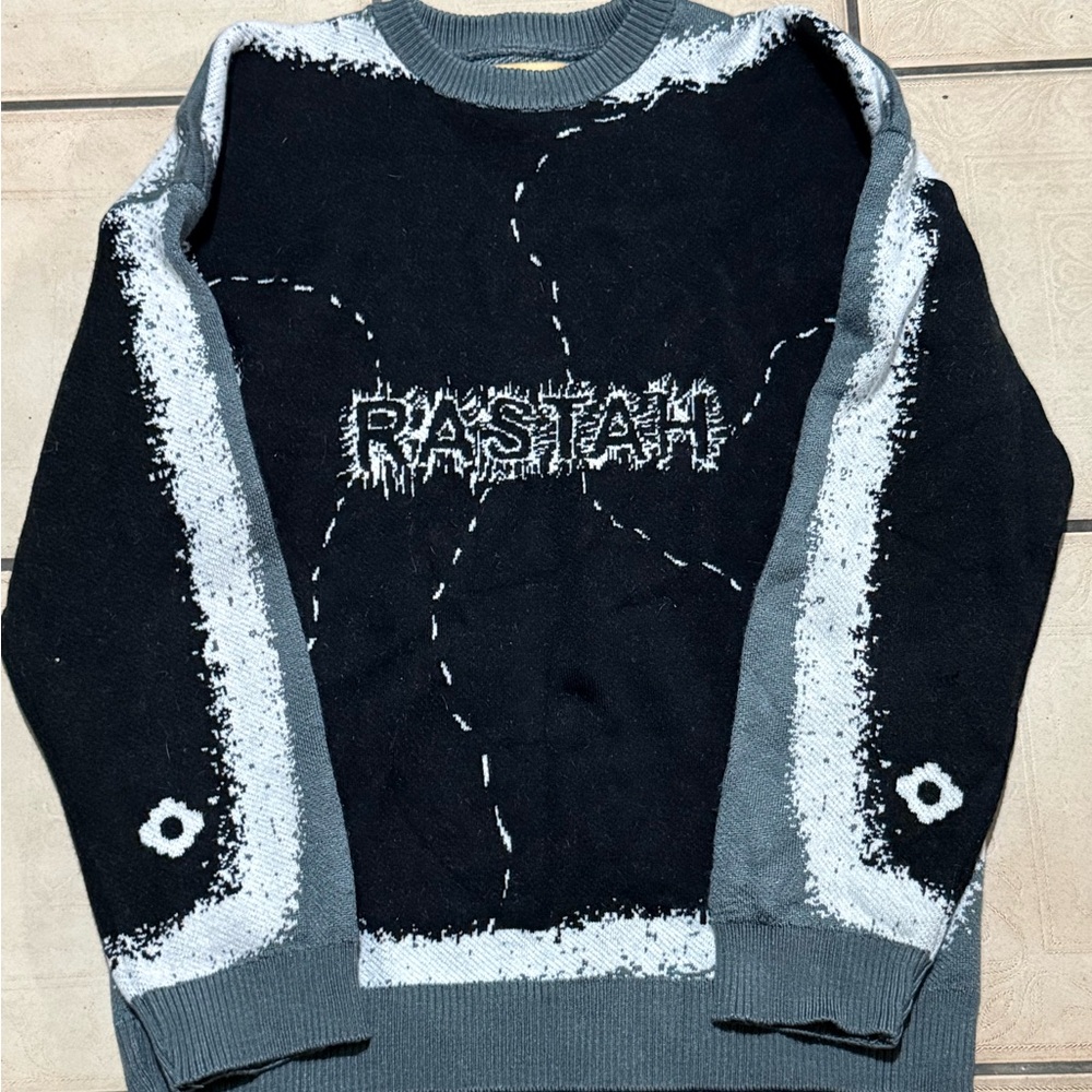 Black & Gray Graphic Crewneck Sweater - Men